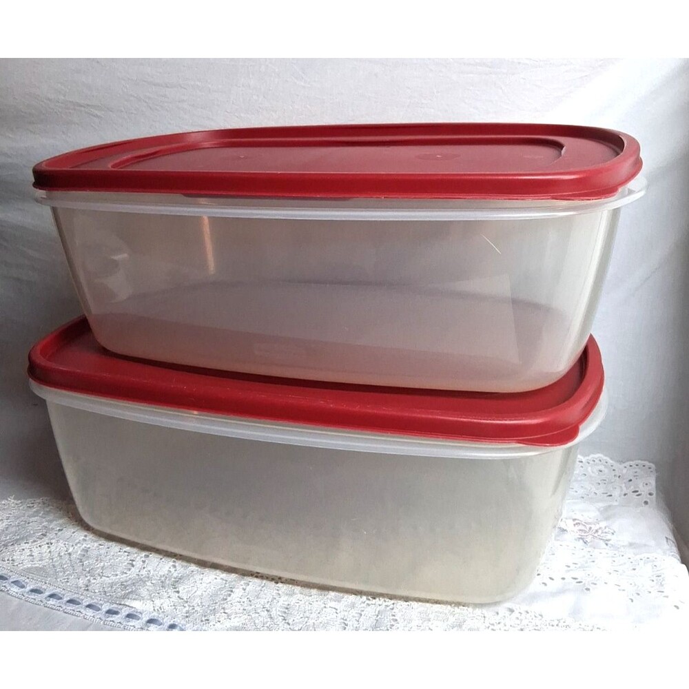 Large Rubbermaid Clear Food Storage Container 40 Cup Red Lid 17 x 11 x 5.5" USA